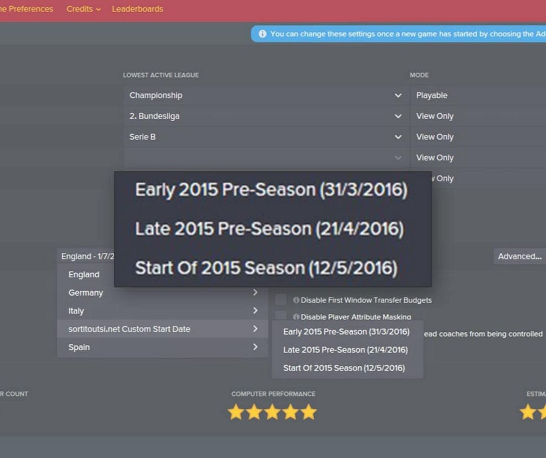 Tùy chỉnh ngày bắt đầu bất kỳ trong Football Manager